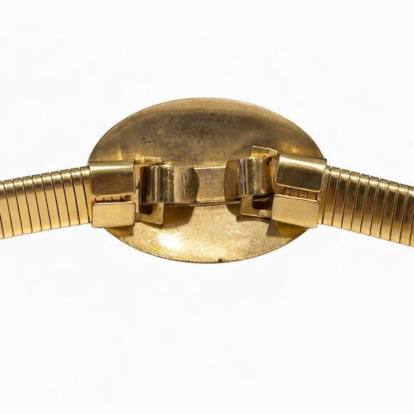 Vintage 1970s Goldtone Oval Plate Stretchy Coil Belt, MONOGRAMMABLE! EVC, 23-27" - Picture 5 of 5